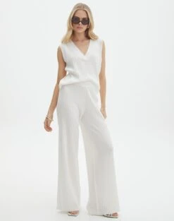 Rib Knit V Neck Vest -Everrastyle Shop co litzy ribbed wide leg pants milk front pw61049knt