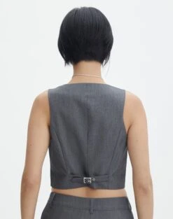 Tailored V Neck Vest -Everrastyle Shop co loretta waistcoat charcoal marle back bv65137pln