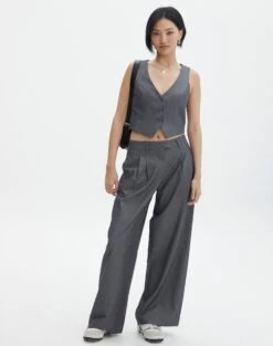 Tailored V Neck Vest -Everrastyle Shop co loretta waistcoat charcoal marle full bv65137pln