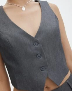 Tailored V Neck Vest -Everrastyle Shop co loretta waistcoat charcoal marle imageback bv65137pln