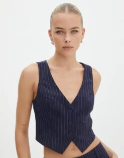 Oversized Pinstripe Blazer -Everrastyle Shop co loretta waistcoat navy pinstripe front bv65137pin