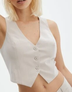 Tailored V Neck Vest -Everrastyle Shop co loretta waistcoat neutral imageback bv65137pln