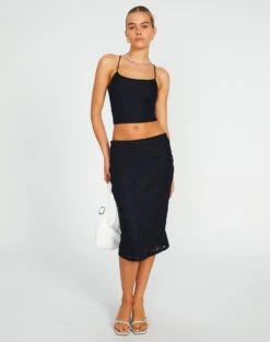 Linen Blend Tiered Maxi Skirt -Everrastyle Shop co lorna lace midi skirt blackblack front sl108106lac