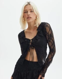 Tiered Asymmetric Lace Mini Skirt 33 Tiered Asymmetric Lace Mini Skirt -Everrastyle Shop co lotus lace cardigan black front tc120746lac 1
