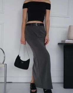 Tailored Mid Rise Maxi Skirt -Everrastyle Shop co mailey suiting maxi skirt charcoal front sl101473mar 2