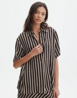 Oversized Contrast Stripe Shirt -Everrastyle Shop co mal box collard shirt soy stripe detail bs137014prt