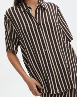 Oversized Contrast Stripe Shirt -Everrastyle Shop co mal box collard shirt soy stripe imageback bs137014prt