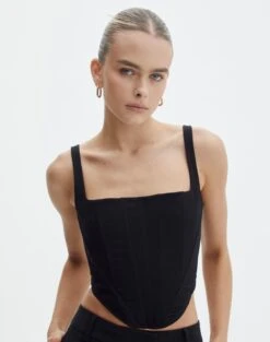 Faux Leather Biker Zip Corset -Everrastyle Shop co marly corset blouse black front bv91174pln 1