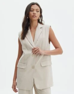 Tailored Oversized Vest -Everrastyle Shop co marly sleeveless blazer oh natural front vs133393pln