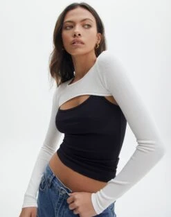 Ribbed Knit Long Sleeve Shrug -Everrastyle Shop co midas shrug milk front kl54070cre