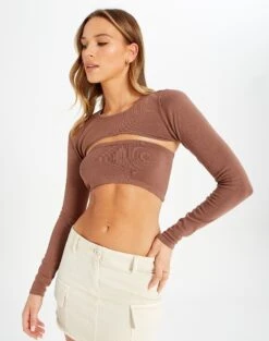 Ribbed Knit Long Sleeve Shrug -Everrastyle Shop co midas shrug shiitake detail kl54070cre