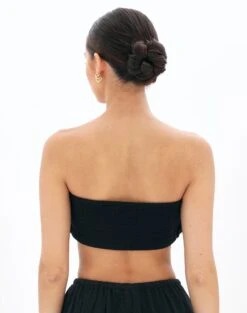 Muslin Ruched Bandeau Top -Everrastyle Shop co mimi blouse black back bv90902omus