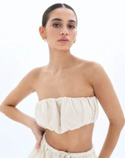 Muslin Ruched Bandeau Top -Everrastyle Shop co mimi blouse rice cake front bv90902omus