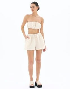 Muslin Ruched Bandeau Top -Everrastyle Shop co mimi blouse rice cake full bv90902omus