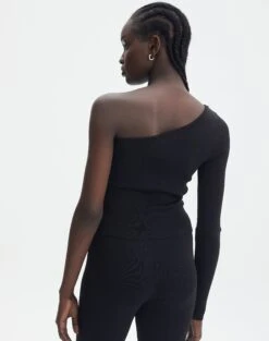 Knit One Shoulder Long Sleeve Top -Everrastyle Shop co odus one shoulder knit black back kl94384vn