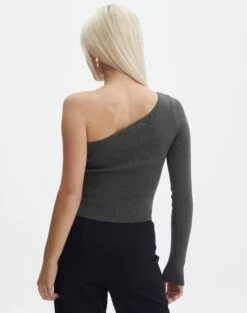 Knit One Shoulder Long Sleeve Top -Everrastyle Shop co odus one shoulder knit thyme out back kl94384vn