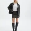 Washed Faux Leather Mini Skirt -Everrastyle Shop co raven mini skirt worn black front ss116125pu