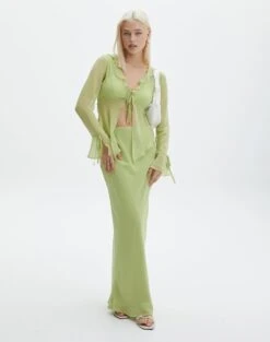 Mesh Frill Split Tie Front Blouse -Everrastyle Shop co riley low rise maxi skirt beginners luck front sl102757rchi 2