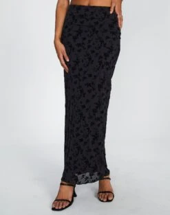 Burnout Mesh Lettuce Trim Midi Skirt -Everrastyle Shop co sabrina burnout mesh maxi vine burnout full sl53303bur