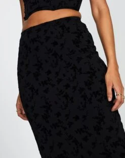 Burnout Mesh Lettuce Trim Midi Skirt -Everrastyle Shop co sabrina burnout mesh maxi vine burnout imageback sl53303bur