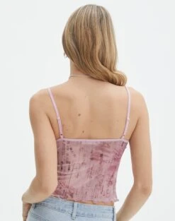 Print Mesh Lettuce Trim Cropped Cami -Everrastyle Shop co sabrina mesh cami baby doll script back tv54660rprt