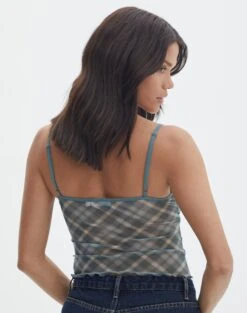 Print Mesh Lettuce Trim Cropped Cami -Everrastyle Shop co sabrina mesh cami sideline check back tv54660rprt