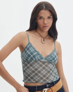 Print Mesh Lettuce Trim Cropped Cami