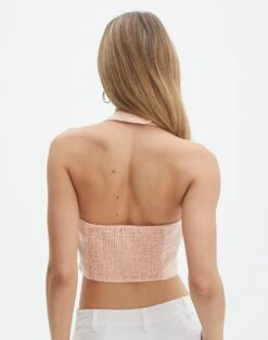 Linen Blend Halter Vest Top -Everrastyle Shop co tammy vest top fuzzy peaches back bv54786tlin