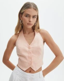 Linen Blend Halter Vest Top