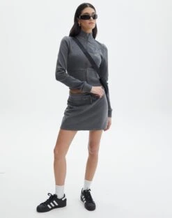 Zip Through Sweat Jumper -Everrastyle Shop co zephy cotton mini skirt washed black front ss123055cot