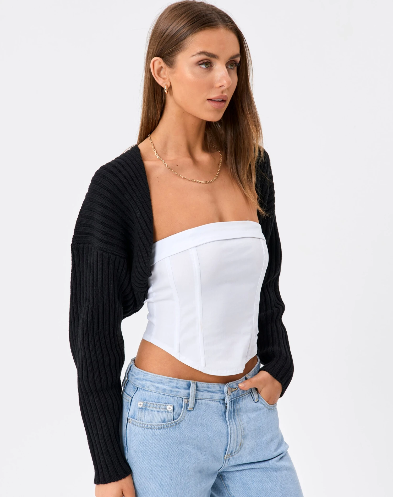 Rib Knit Long Sleeve Shrug 5 Rib Knit Long Sleeve Shrug - Image 3