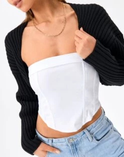 Rib Knit Long Sleeve Shrug 22 Rib Knit Long Sleeve Shrug -Everrastyle Shop croissant knit cardi black imageback kc54013rib