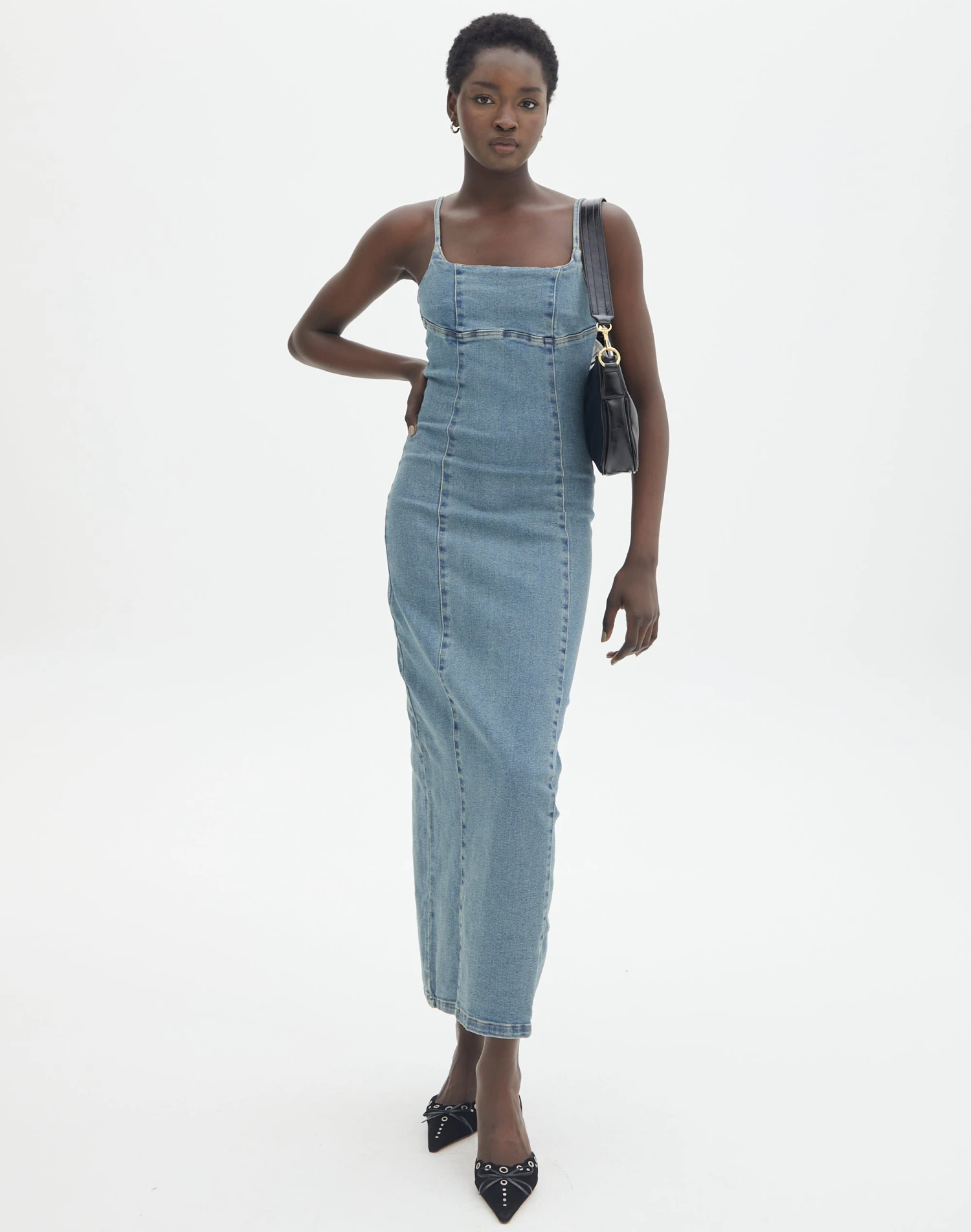 Denim Panelled Maxi Dress 3 Denim Panelled Maxi Dress