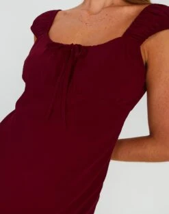 Tie Front Puff Sleeve Maxi Dress -Everrastyle Shop denver drapey sleeved maxi red chocolate imageback dl96450peb