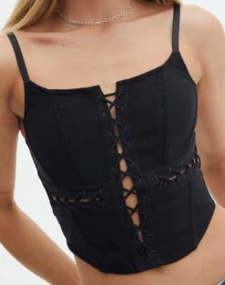 Lace Up Detailed Corset Top -Everrastyle Shop denver lace up corset black imageback bv109857pln