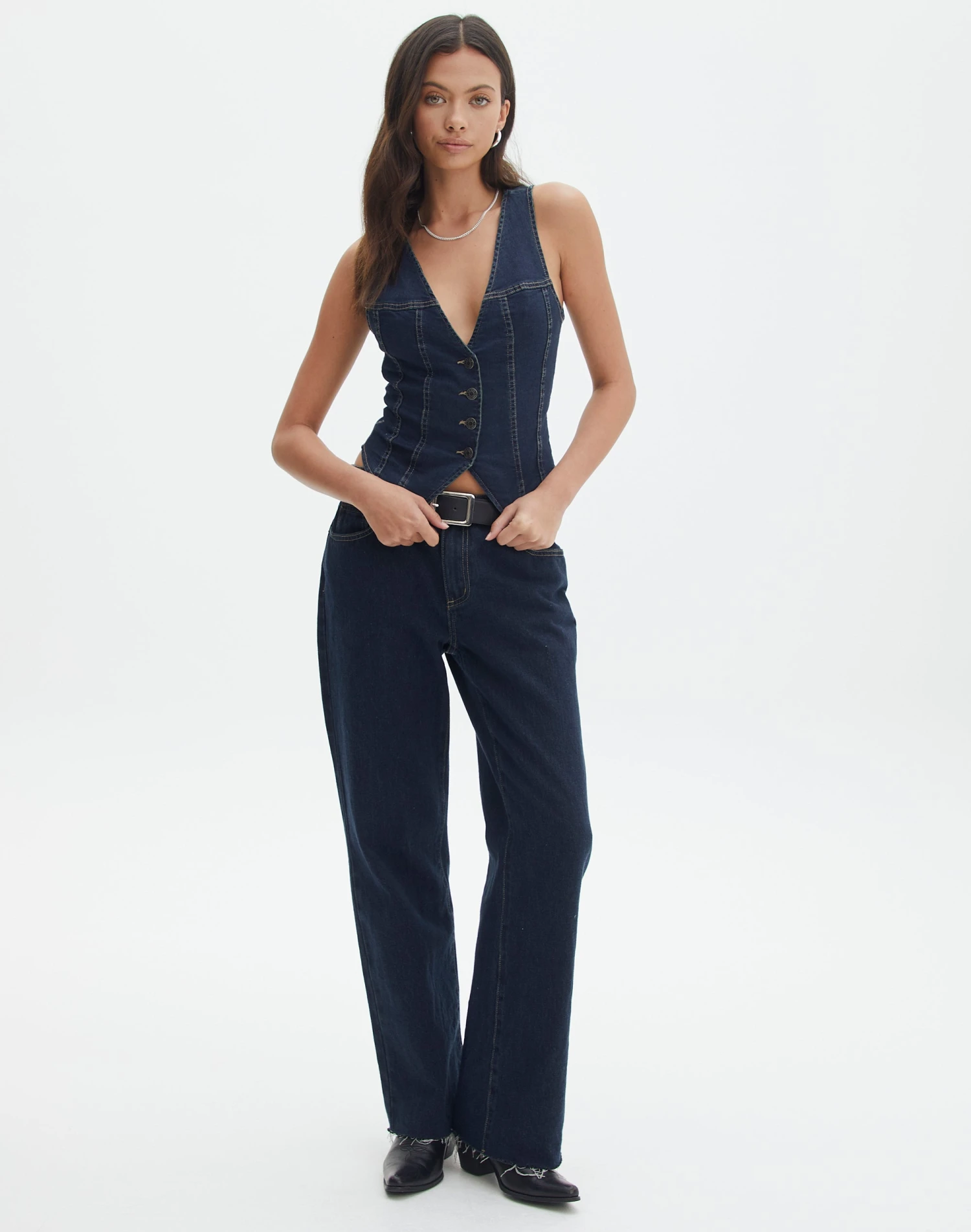 Denim V Neck Waistcoat 4 Denim V Neck Waistcoat - Image 2