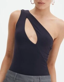 Supersoft One Shoulder Cut Out Bodysuit -Everrastyle Shop dua one shoulder cut out bodysuit black imageback tb88291pch