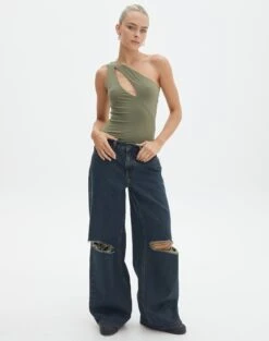 Supersoft One Shoulder Cut Out Bodysuit -Everrastyle Shop dua one shoulder cut out bodysuit lt khaki full tb88291pch