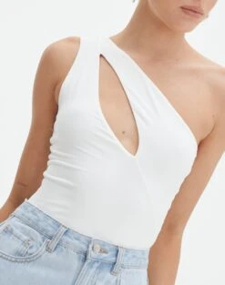 Supersoft One Shoulder Cut Out Bodysuit -Everrastyle Shop dua one shoulder cut out bodysuit white imageback tb88291pch