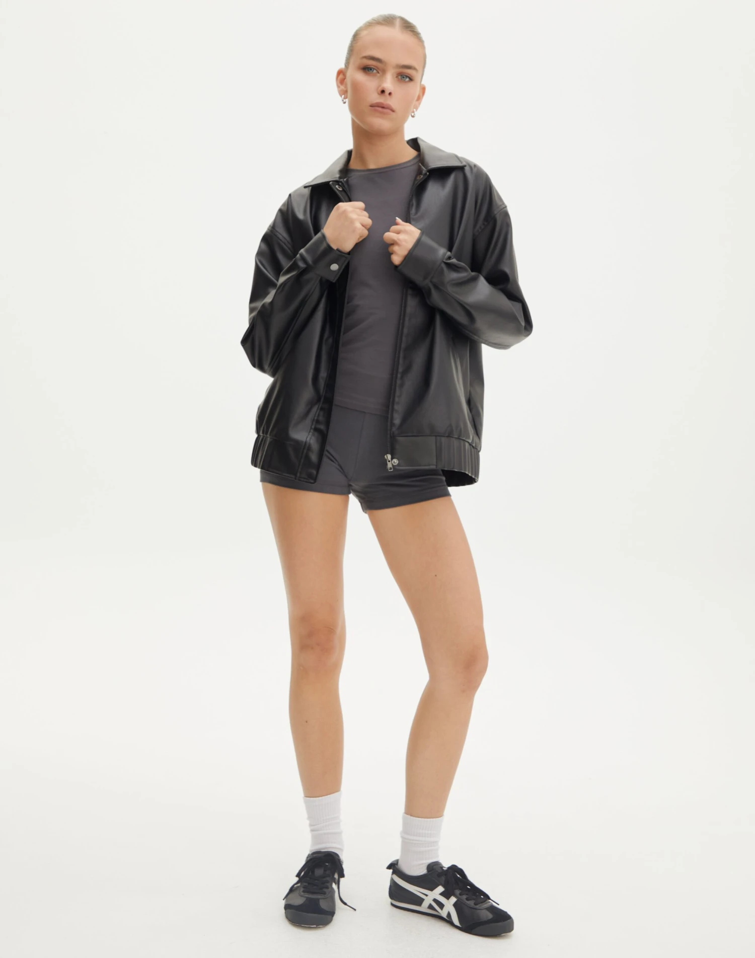 Faux Leather Drop Shoulder Oversized Jacket 4 Faux Leather Drop Shoulder Oversized Jacket - Image 2