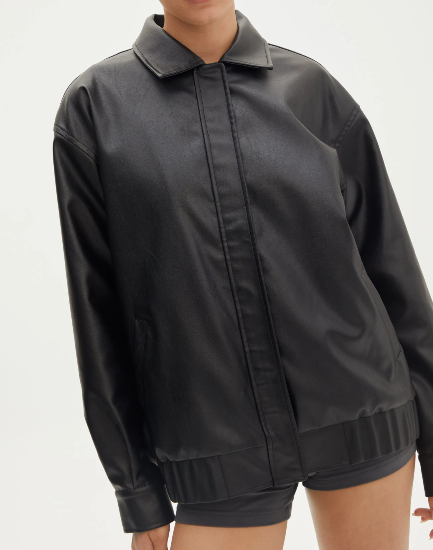 Faux Leather Drop Shoulder Oversized Jacket 6 Faux Leather Drop Shoulder Oversized Jacket - Image 4
