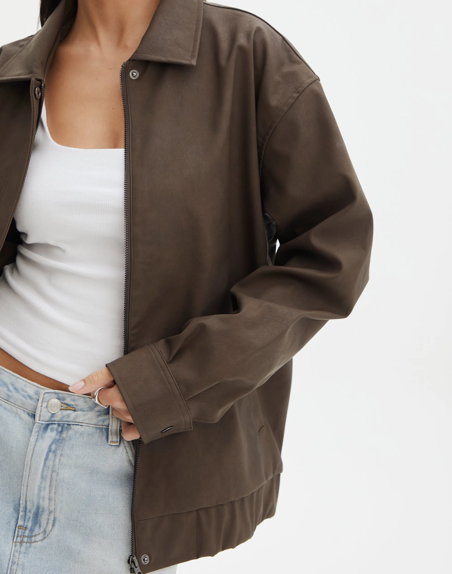 Faux Leather Drop Shoulder Oversized Jacket 11 Faux Leather Drop Shoulder Oversized Jacket - Image 9