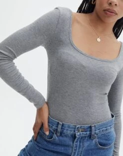 Luxe Lounge Modal Long Sleeve Low Back Bodysuit -Everrastyle Shop fabian longsleeve modal bodysuit heather marle imageback tb122502mod