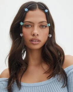 Faux Leather Strappy Heel -Everrastyle Shop flower garden mini hair clips aquamarine front ha81133clp