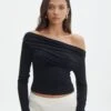 Ruched Off The Shoulder Top -Everrastyle Shop genie ruche off the shoulder top black front tl124186vis 1