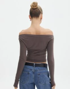 Ruched Off The Shoulder Top -Everrastyle Shop genie ruched off the shoulder top irish coffee back tl124186vis