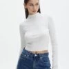 Funnel Neck Long Sleeve Crop Knit -Everrastyle Shop georgia funnel crop milk front kl90197vn 2