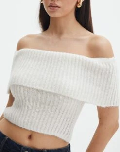 Foldover Off Shoulder Cropped Knit 25 Foldover Off Shoulder Cropped Knit -Everrastyle Shop harper off shoulder fluffy knit milk imageback kv106717knt