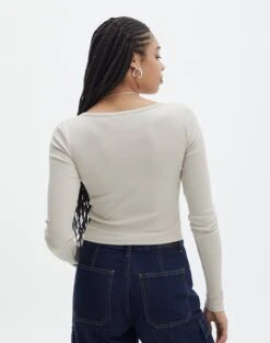 Long Sleeve Button Scoop Neck Top -Everrastyle Shop harrison henley longsleeve head in the sand back tl114637ocot