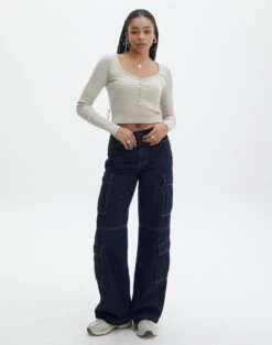 Long Sleeve Button Scoop Neck Top -Everrastyle Shop harrison henley longsleeve head in the sand full tl114637ocot